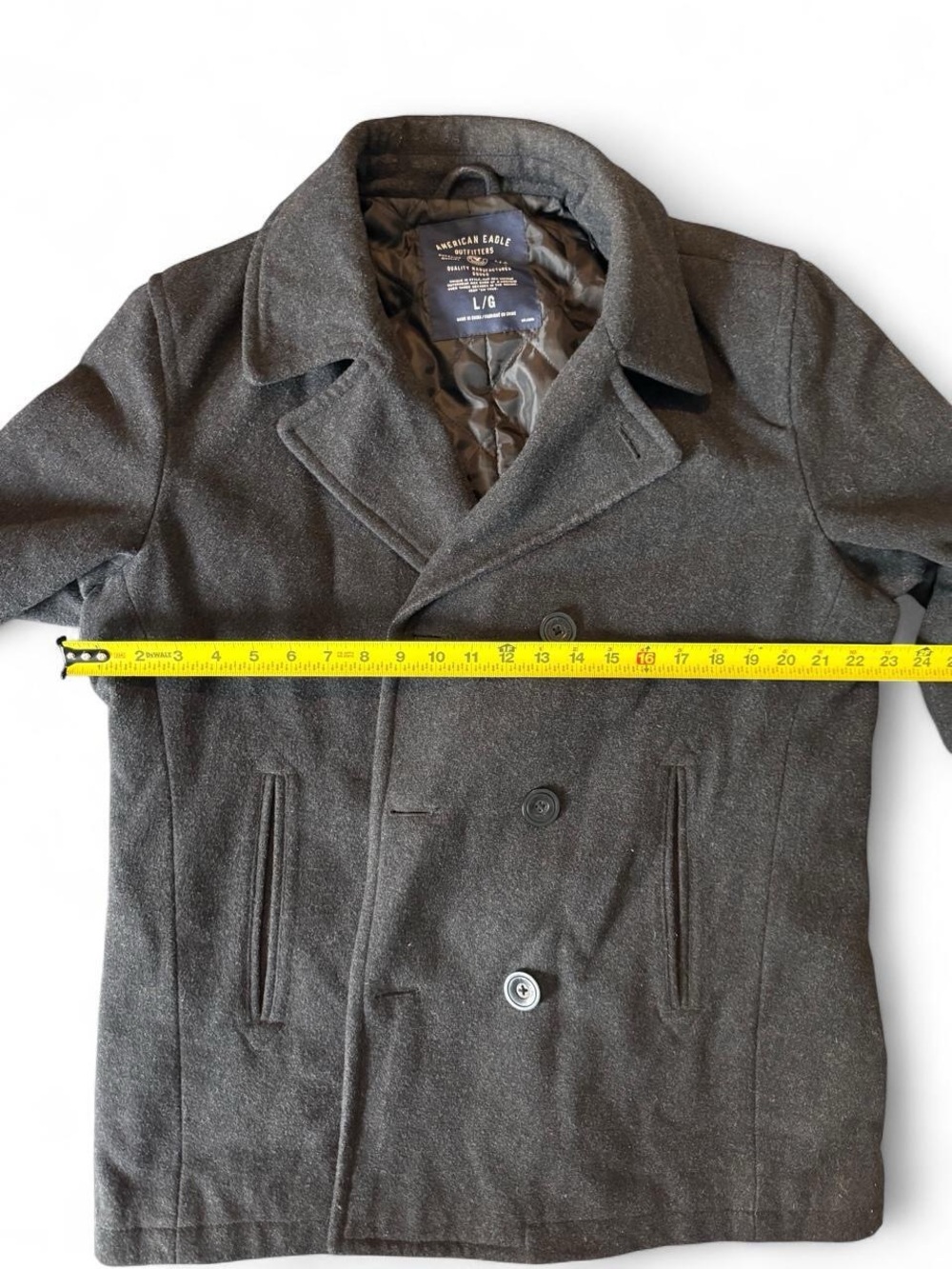 Men’s American Eagle Gray Double-Breasted Peacoat Sz LG Wool-blend Preppy Winter - Picture 4 of 7